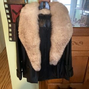Silver fox and black leather large ladies jacket